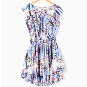 NWT One World LIVE AND LET LIVE Ruffle Sleeve Floral Dress in Blue Washing small